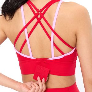 Geo Sports Bra - Salsa Red And Pink