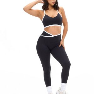 Heliovara Heather Contrast Sports Bra - Onyx Black And White