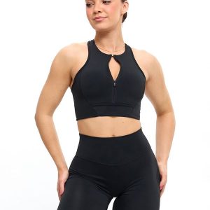 Heliovara Zip Sports Bra - Onyx Black
